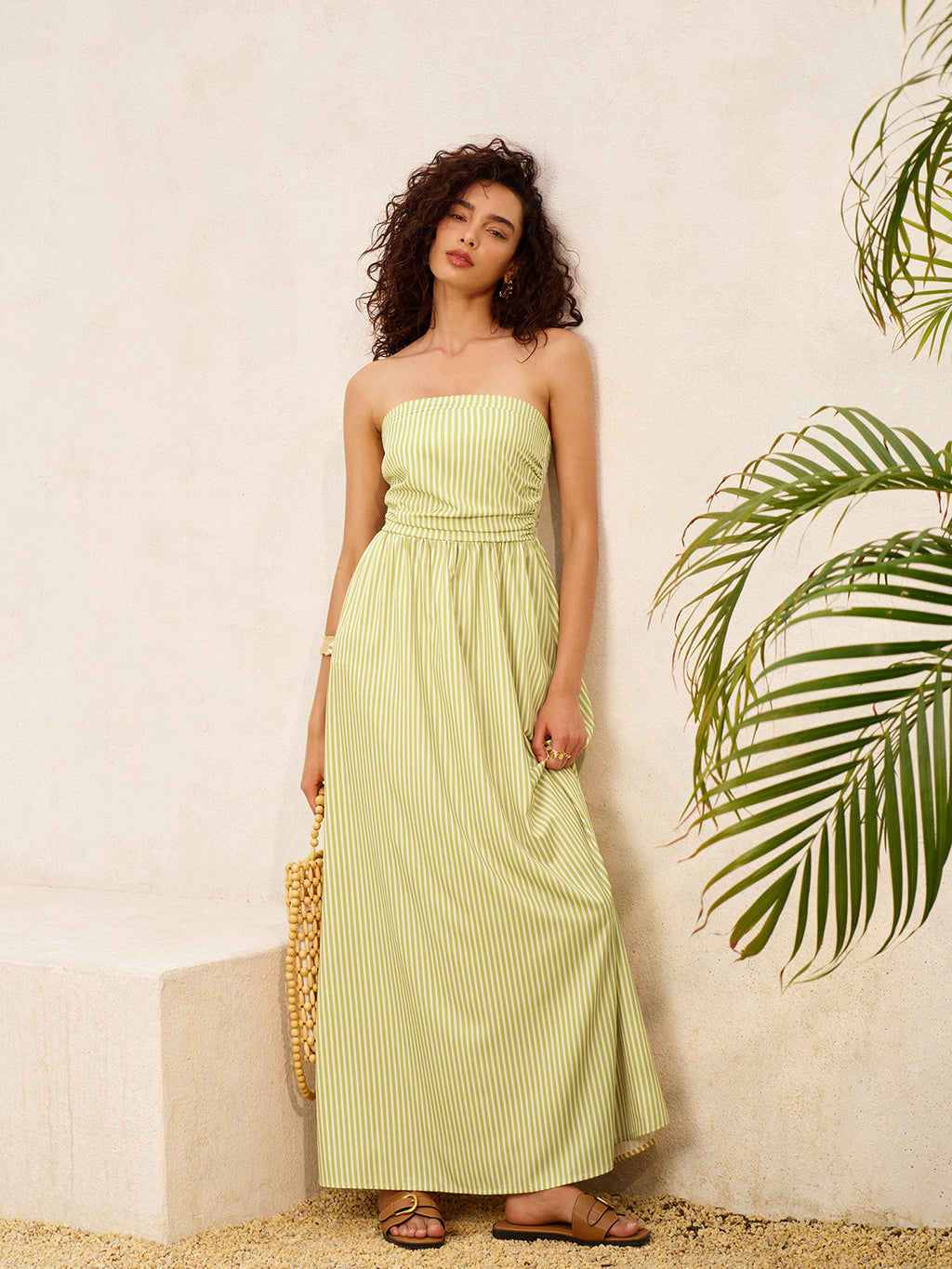 Çizgili Askısız Cepli Elbise