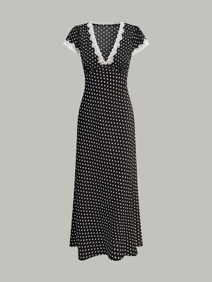 Polka Dot Dantel-Kenar Elbise