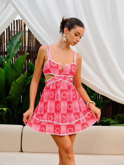 Cut-Out Detaylı Baskılı Elbise