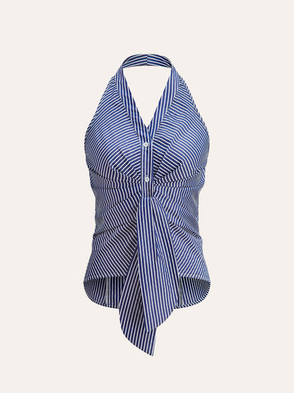 Çizgili Halter Bağlamalı Üst