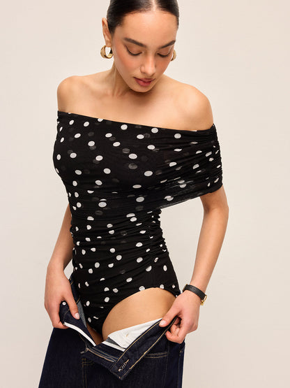 Polka Dot Omuz Açık Body