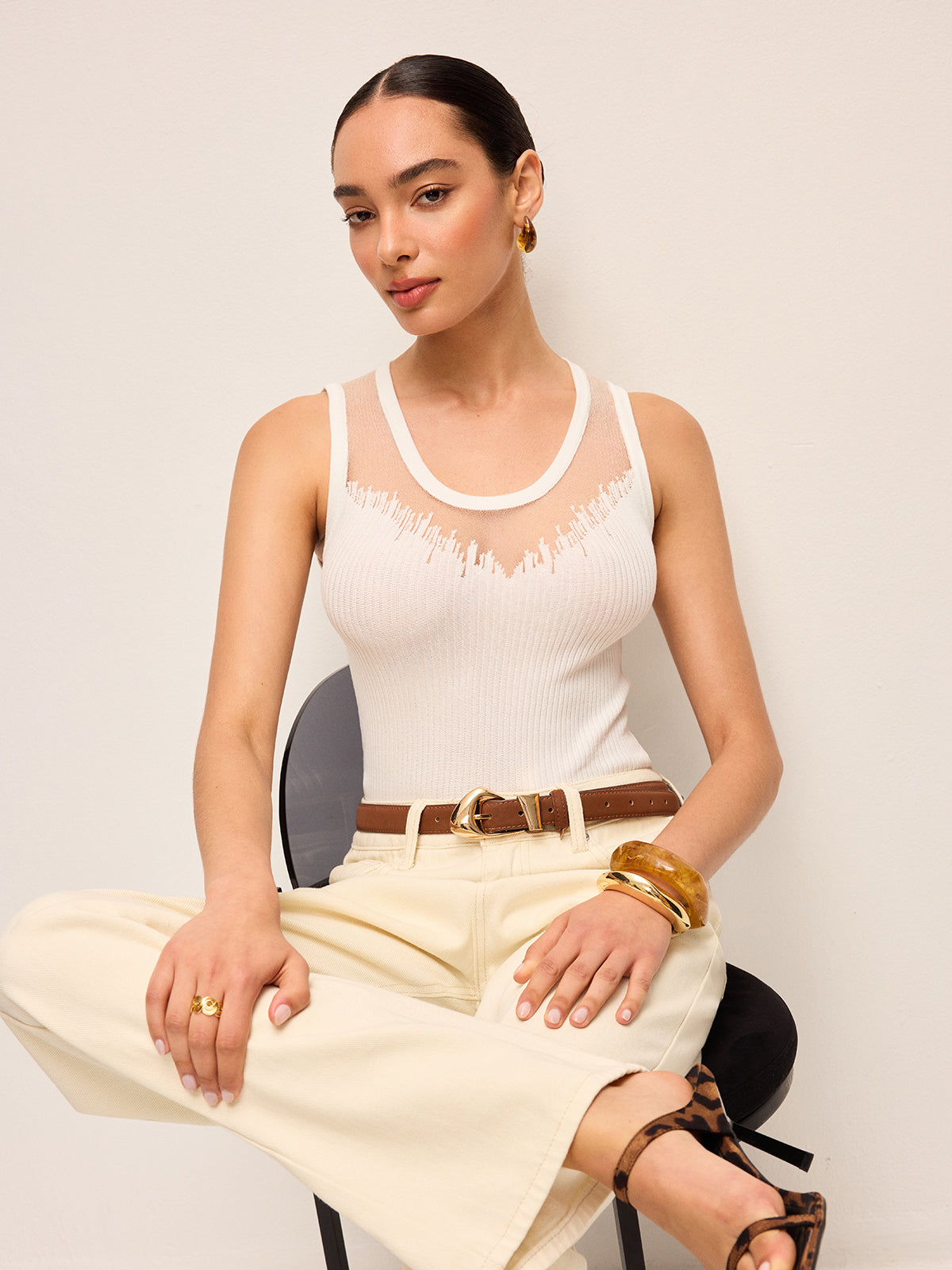 Şeffaf File Detaylı Örgü Üst