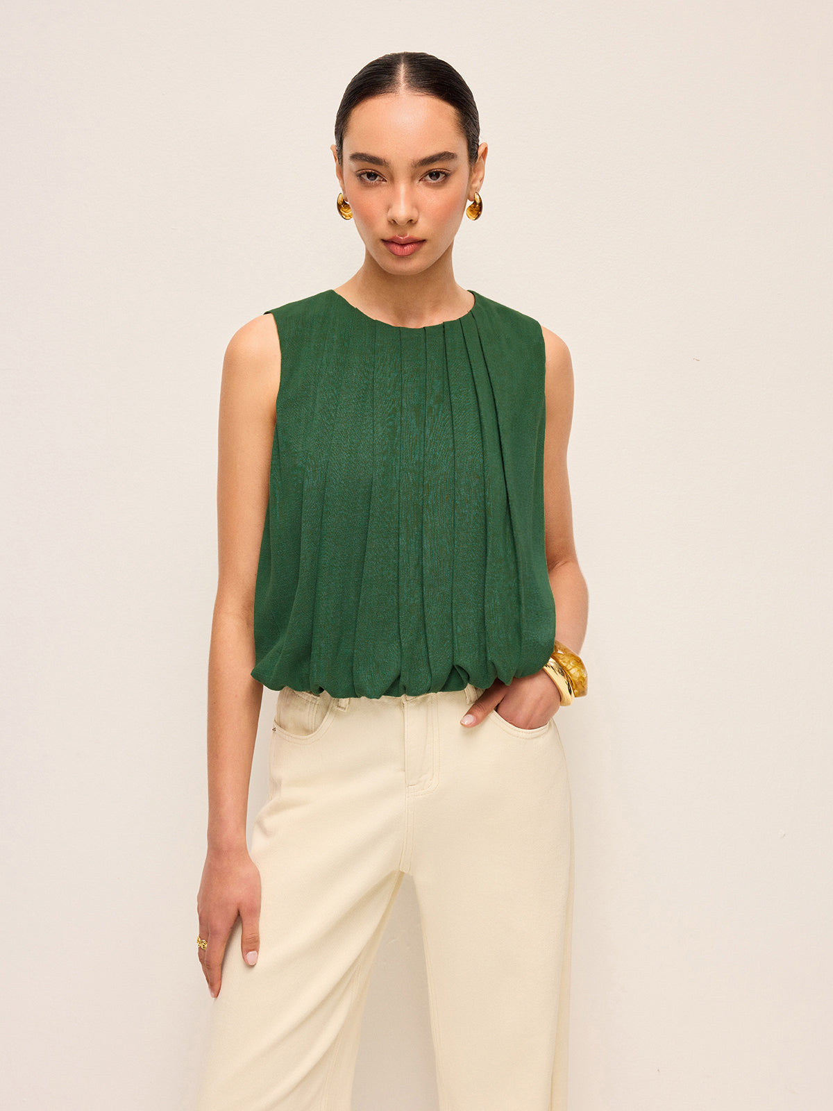 Pliseli Pamuk Ve Keten Kolsuz Üst