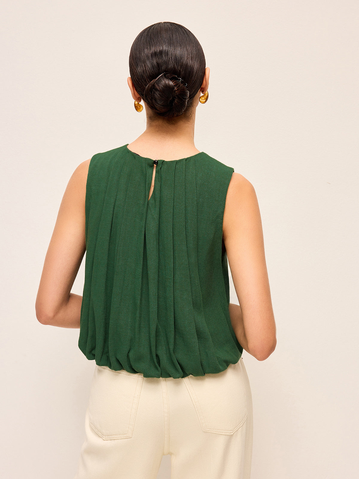 Pliseli Pamuk Ve Keten Kolsuz Üst