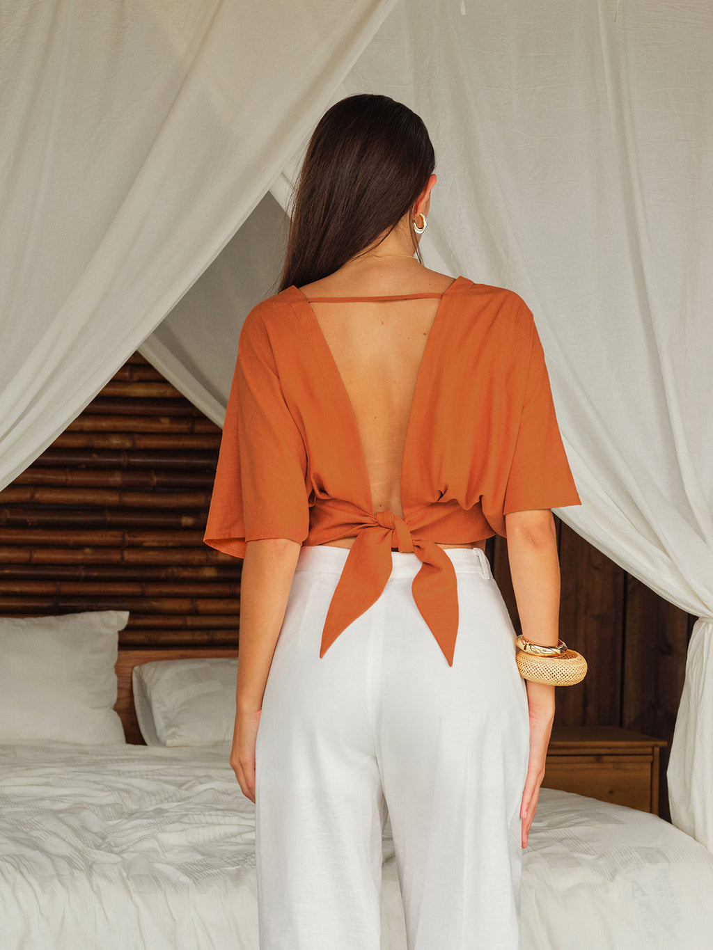 Pamuk Ve Keten Çapraz Ön Bluz