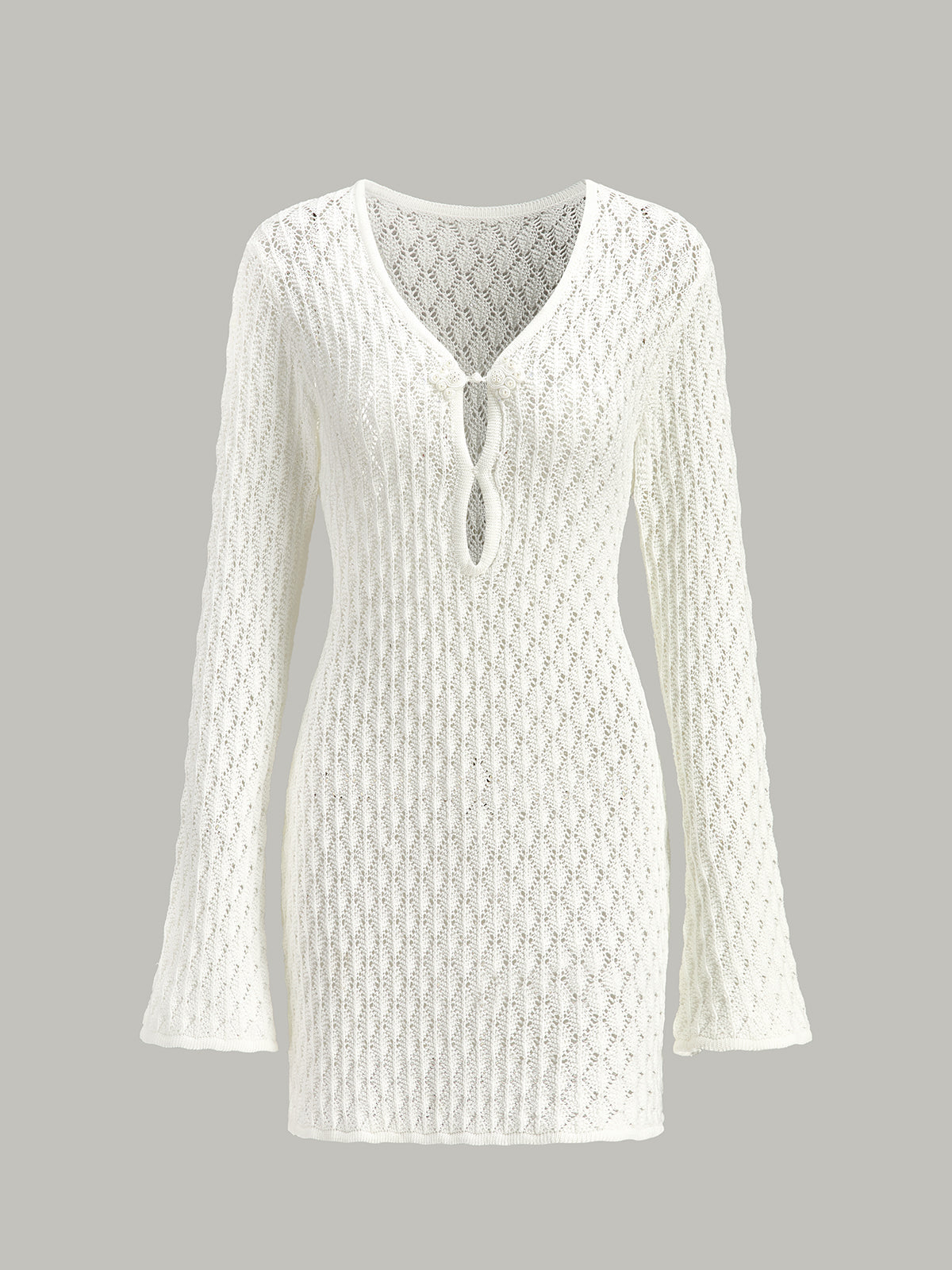 Kesik Detaylı Şeffaf Örgü Kazak Elbise