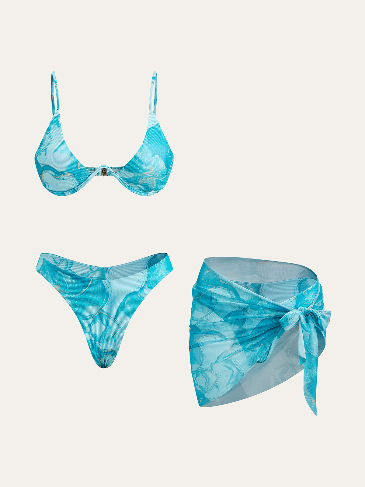 Mermer Desenli Bikini Takımı Etekli