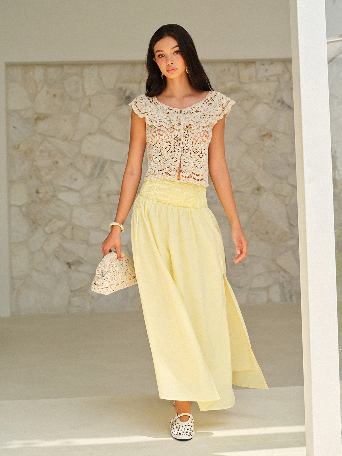 Fırfırlı Tığ İşi Dantel Kısa Üst