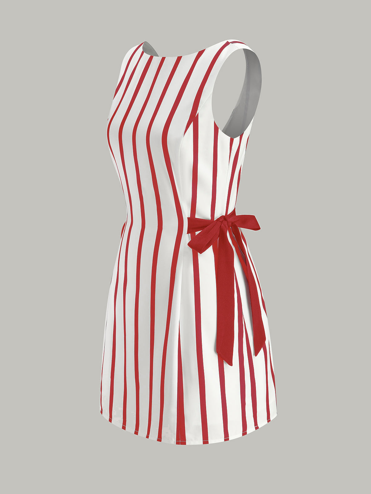 Çizgili Sırtı Açık Çift Taraflı Fiyonk Fermuarlı Elbise