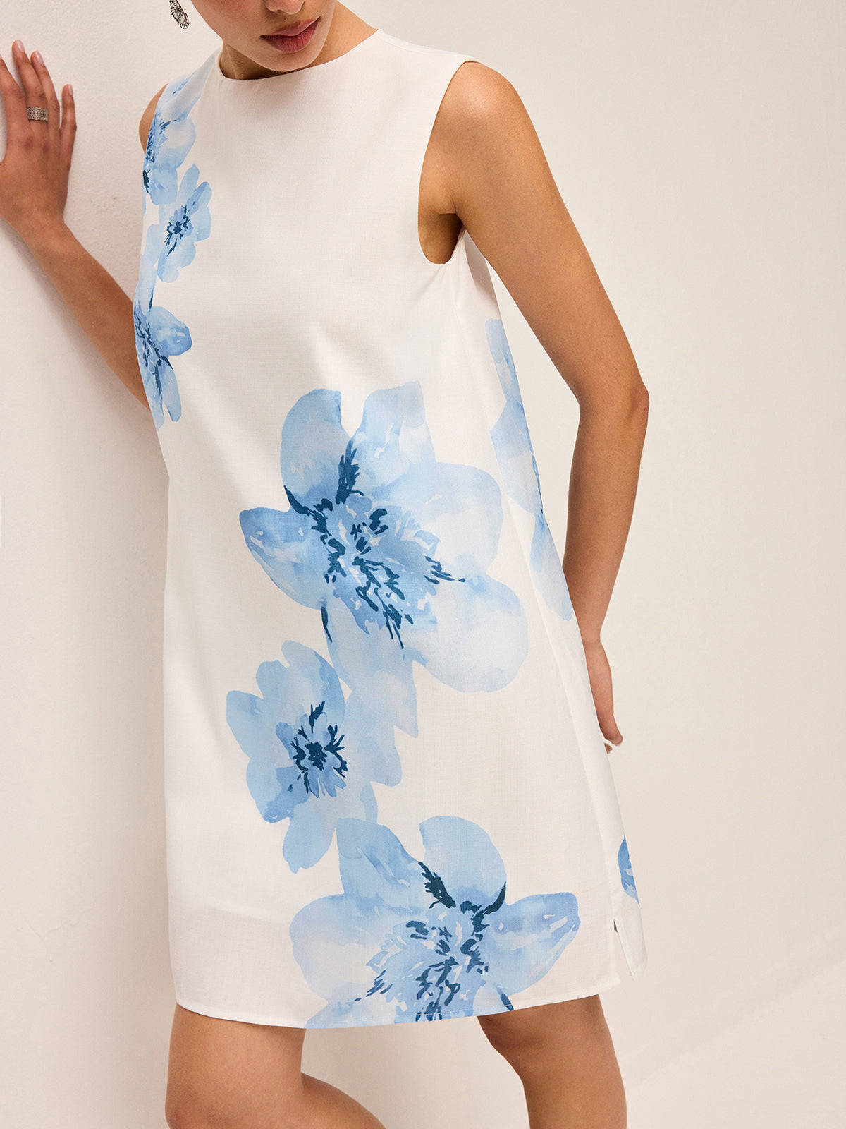 Çiçekli Baskılı Fermuarlı Elbise