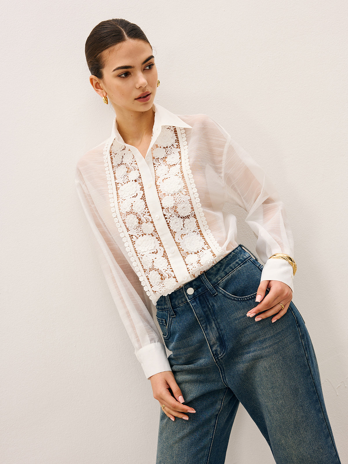Şeffaf Dantel Detaylı Bluz