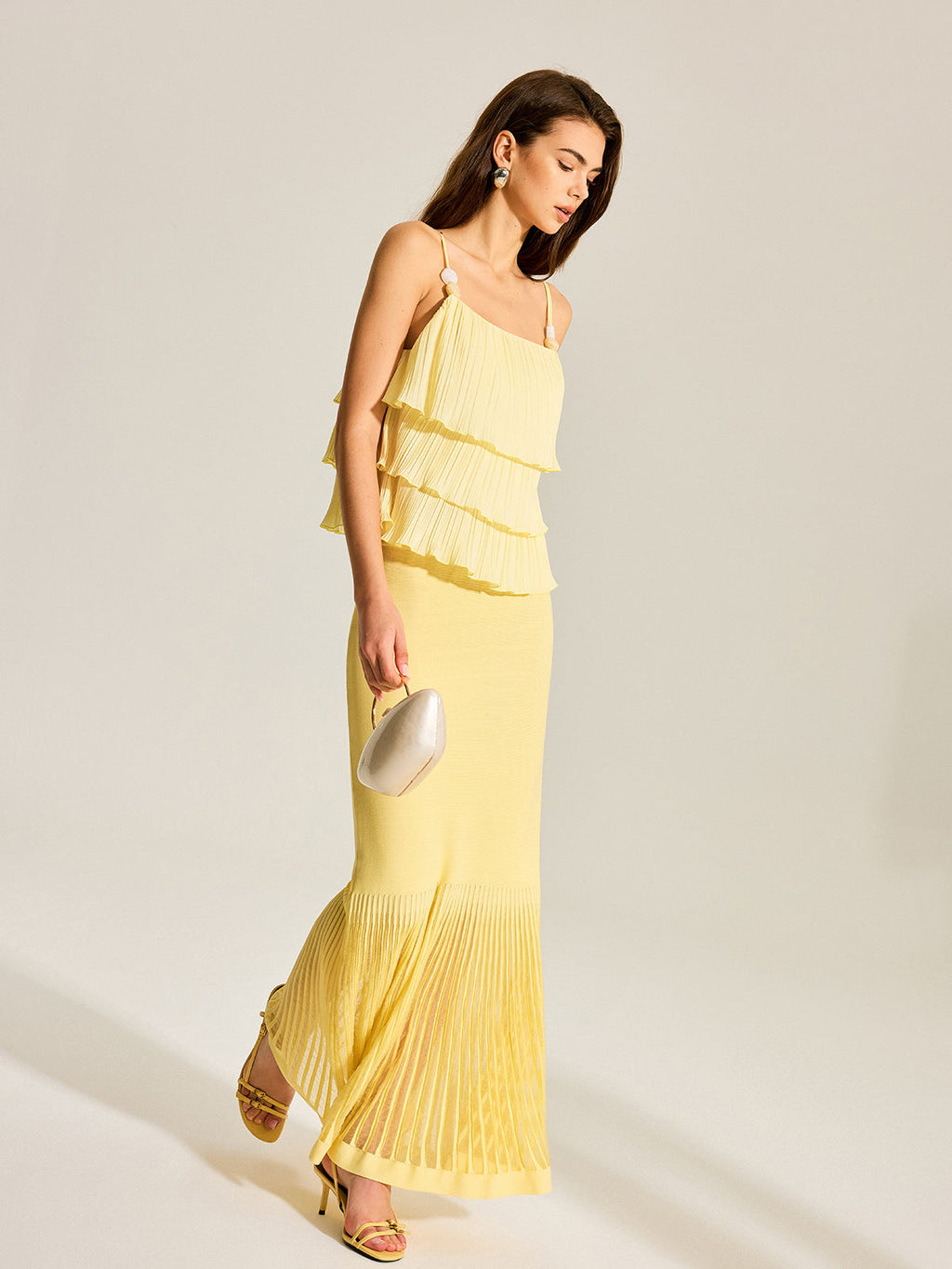 Boncuklu Askılı Katmanlı Pileli Atlet Üst