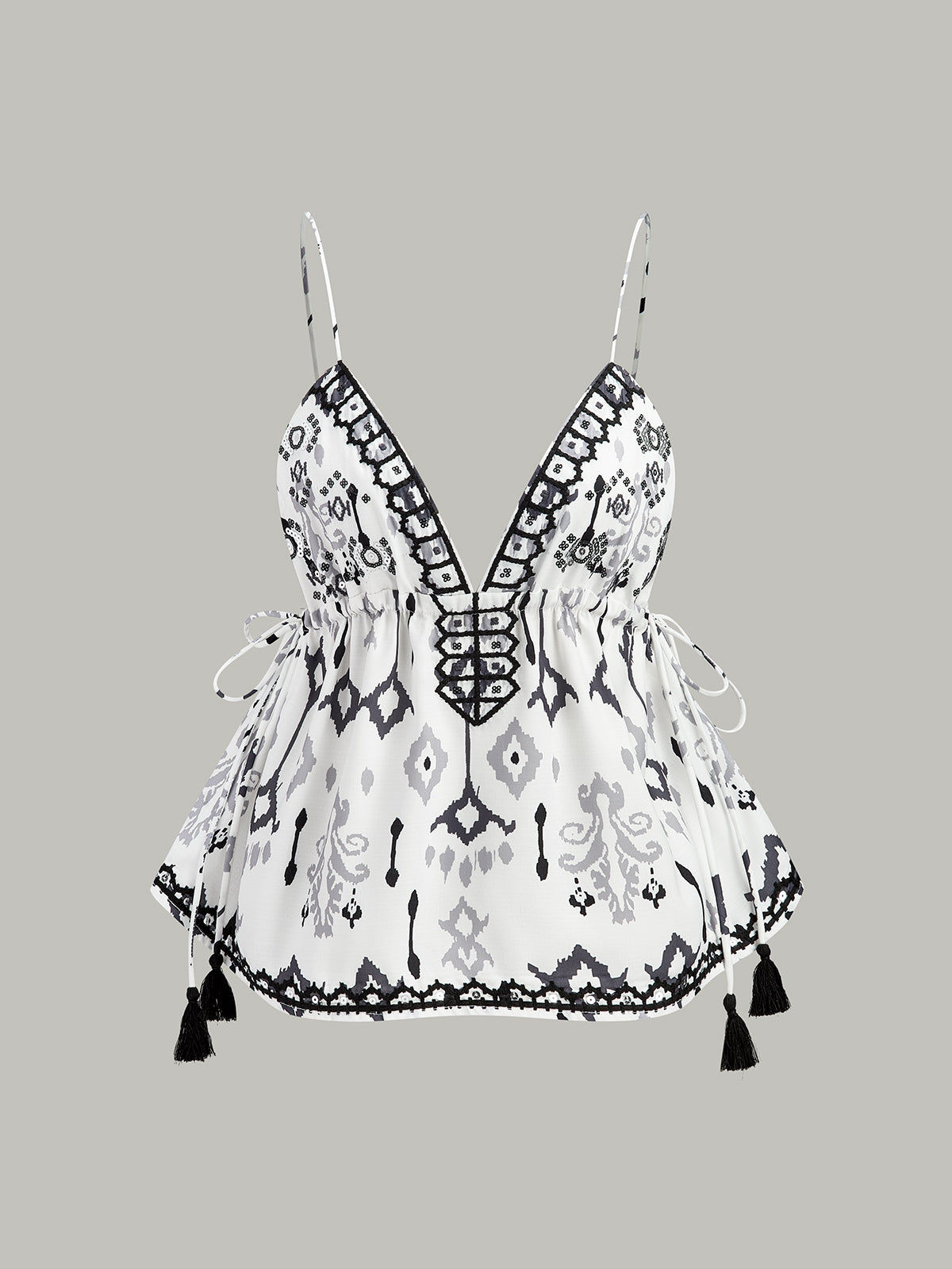 İşlemeli Boho Püsküllü Bağcıklı Atlet Üst