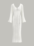 Hollow Ruffle Slim Maxi Kazak Elbise