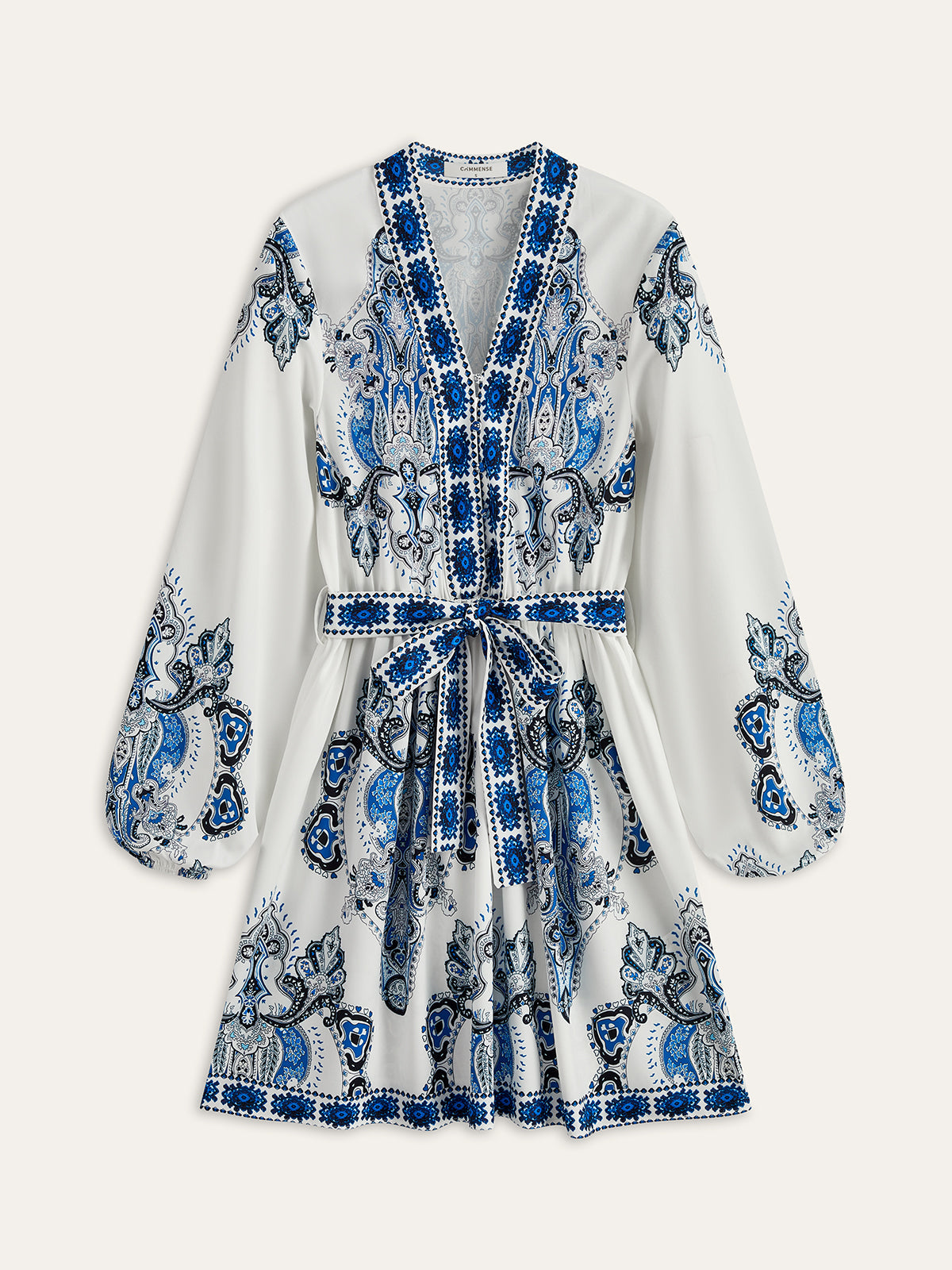 Çiçek Desenli Düğmeli Kemerli Elbise