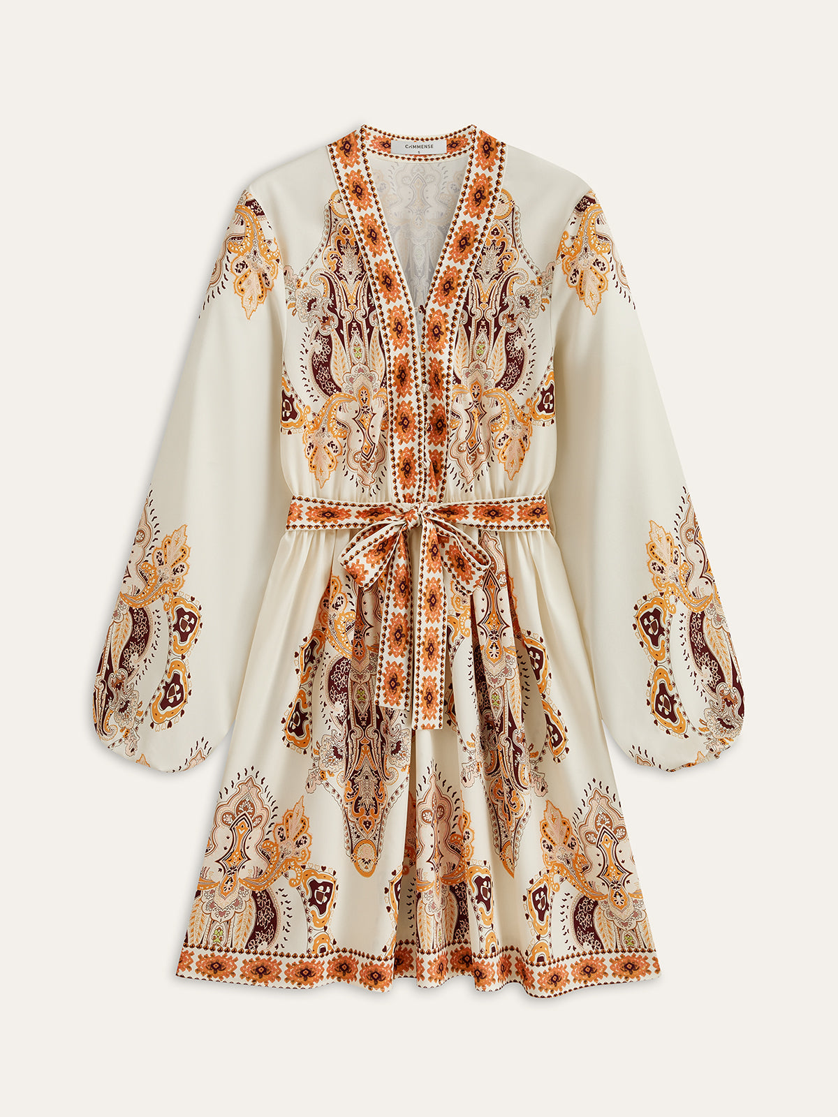 Çiçek Desenli Düğmeli Kemerli Elbise