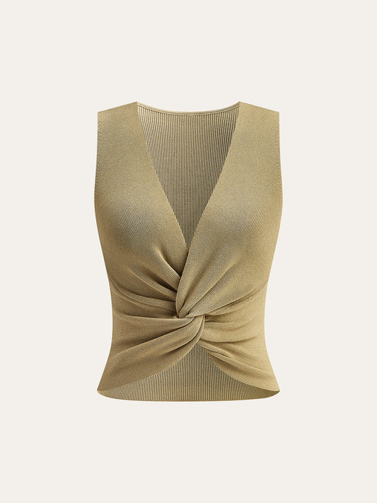 Örgü Büküm Önlü Tank Top