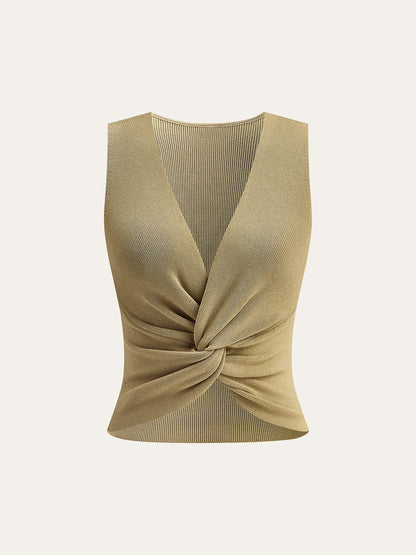 Örgü Büküm Önlü Tank Top