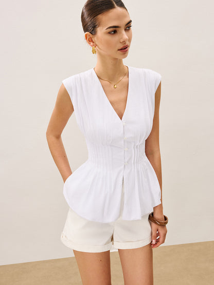 Pliseli Peplum V Yaka Bluz