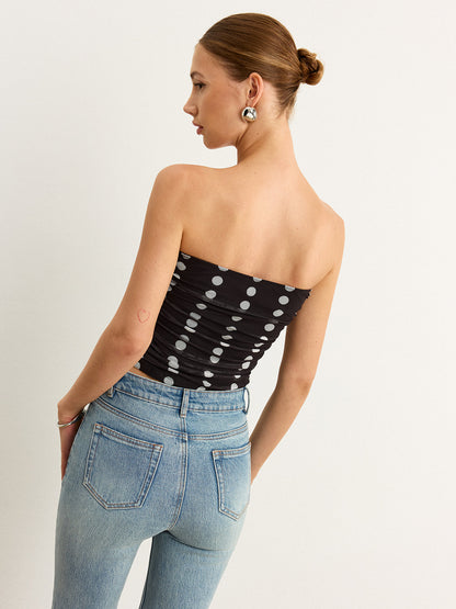 Polka Dot Fiyonklu Tüp Üst