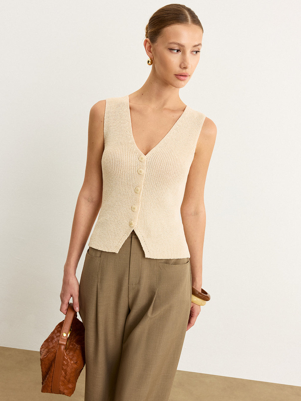 Örgü Düğmeli Ön Yelek