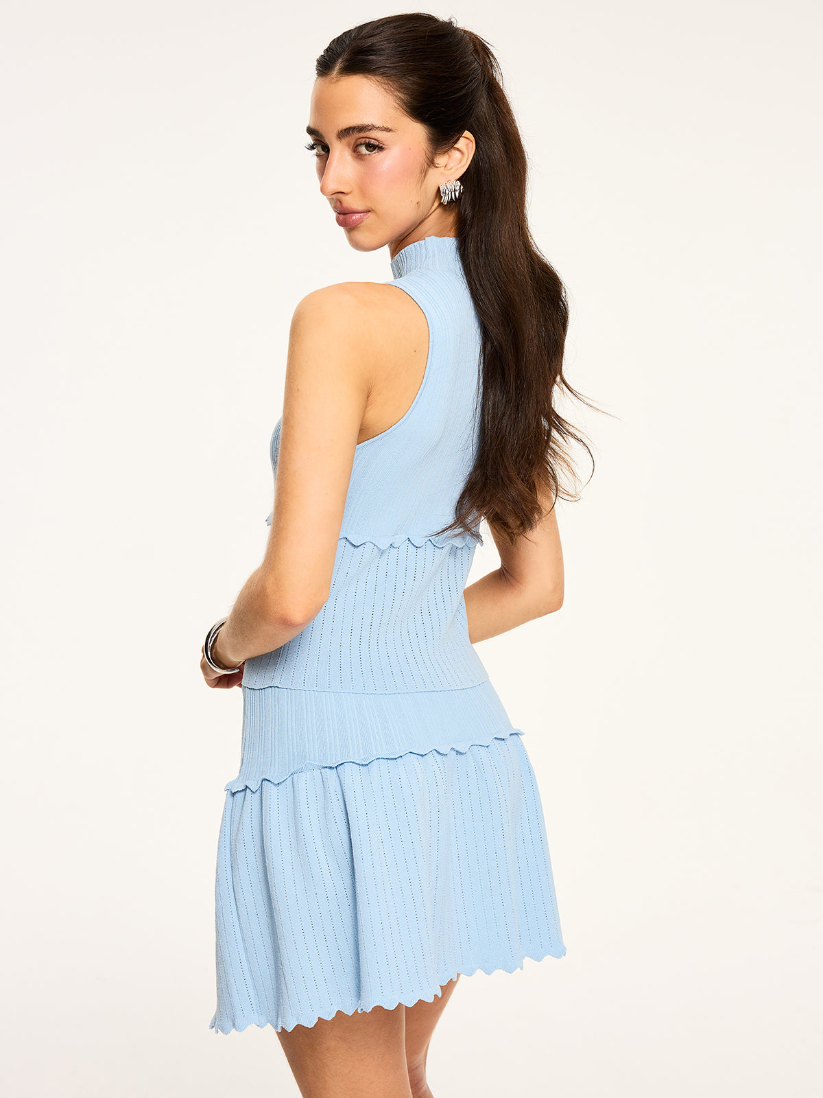 Dokulu Dalgalı Etek Örme Etek Takımı