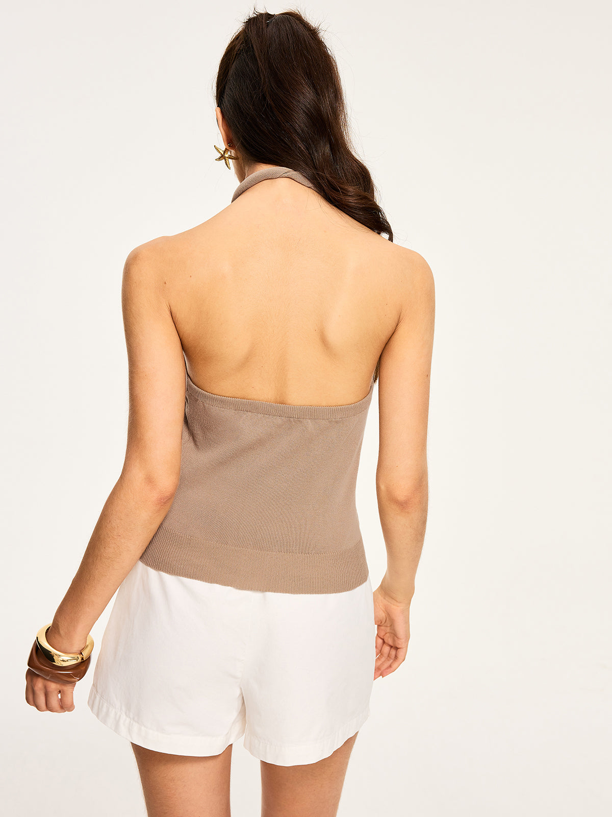 Metal Dekor Çapraz Askılı Halter Yaka Üst