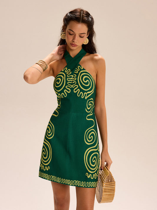 Girdap Desenli Halter Yaka Elbise