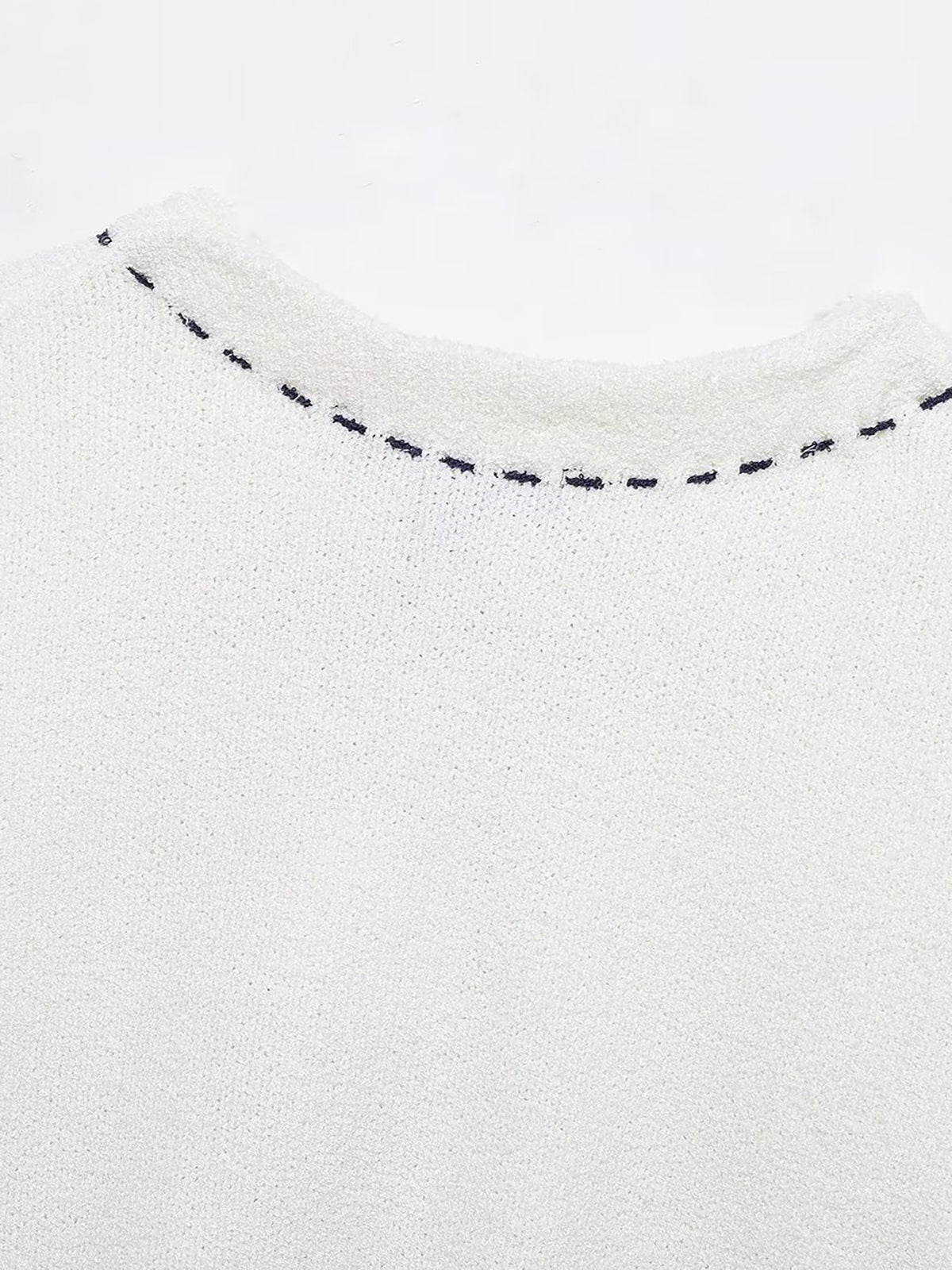 Kontrast Dikişli Kısa Kollu Kırpılmış Hırka