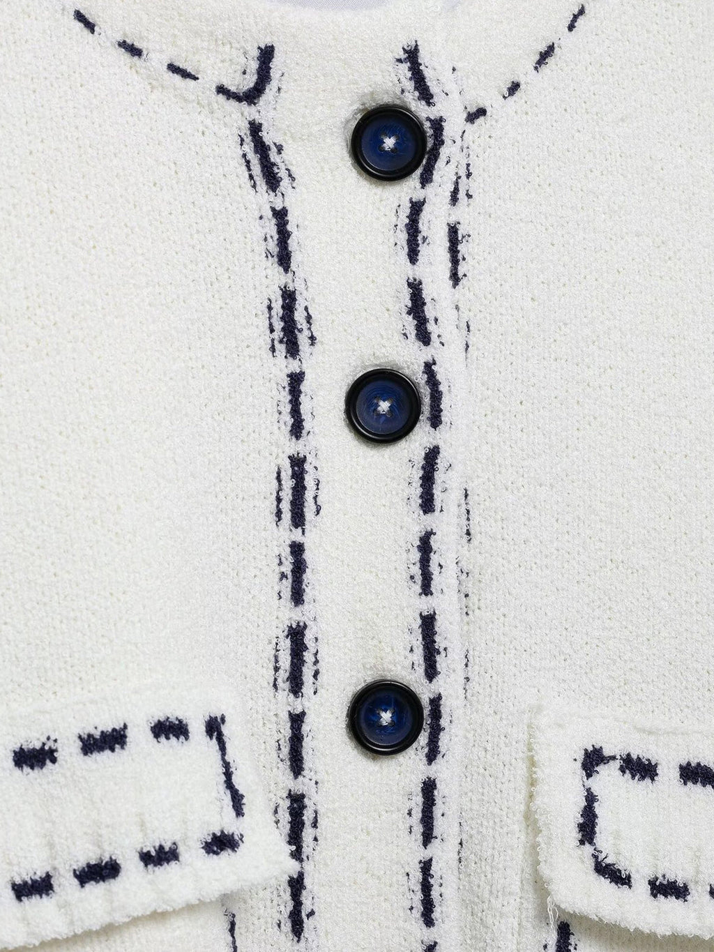 Kontrast Dikişli Kısa Kollu Kırpılmış Hırka