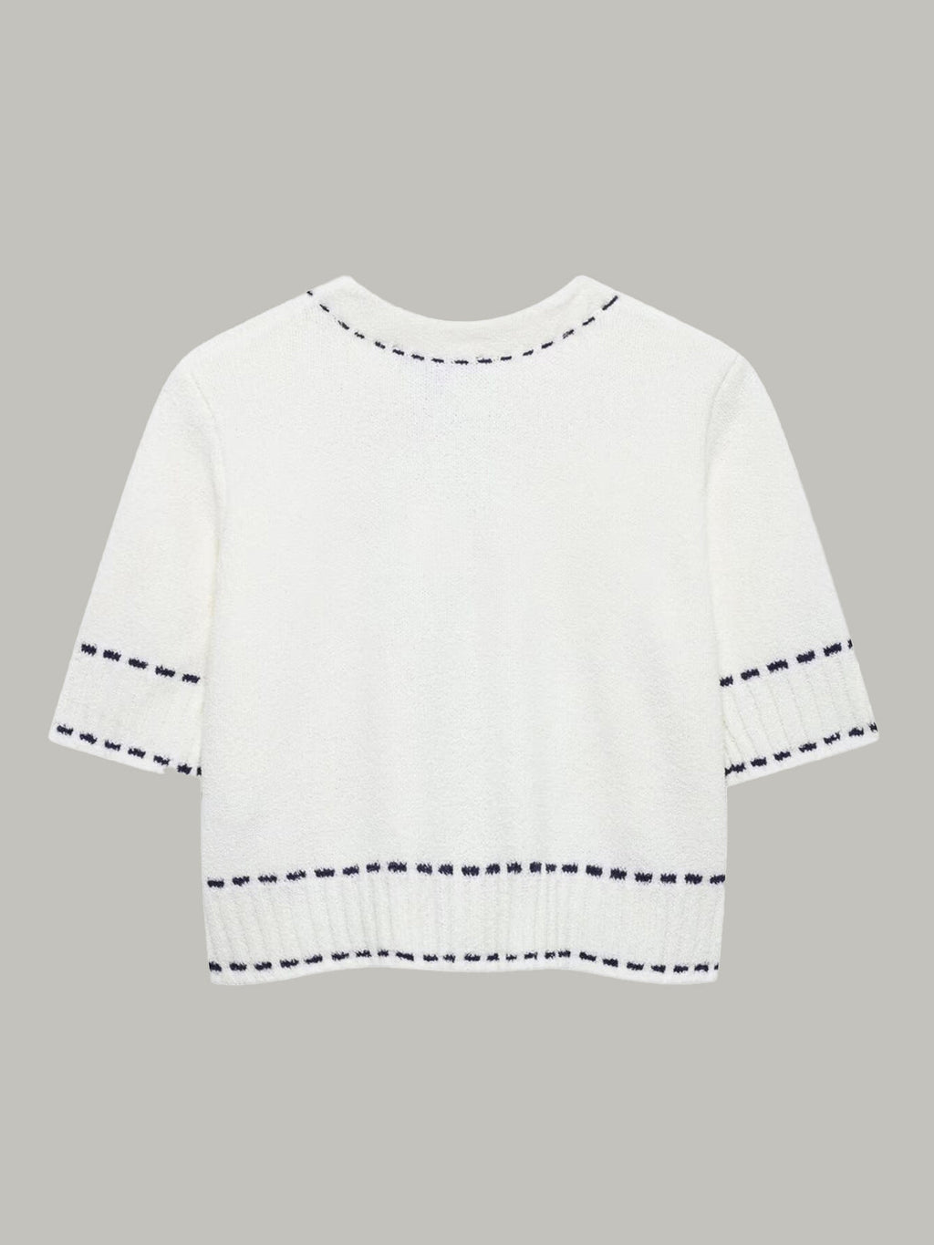 Kontrast Dikişli Kısa Kollu Kırpılmış Hırka