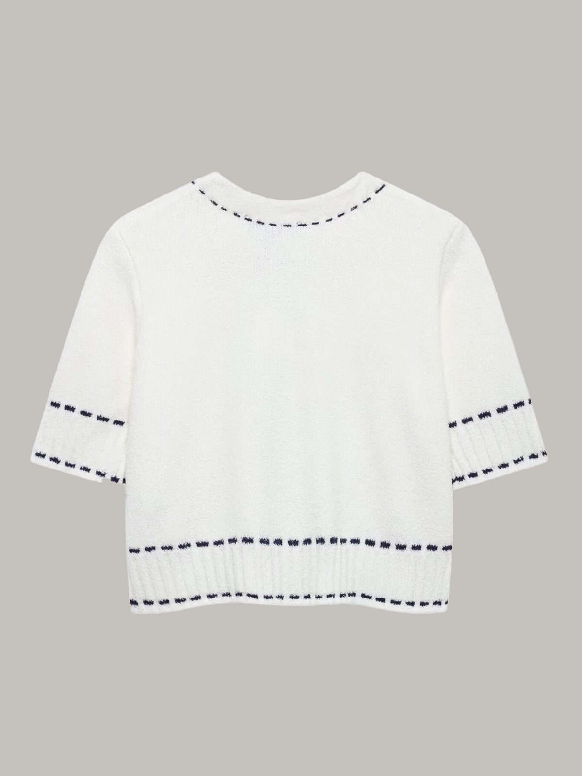 Kontrast Dikişli Kısa Kollu Kırpılmış Hırka