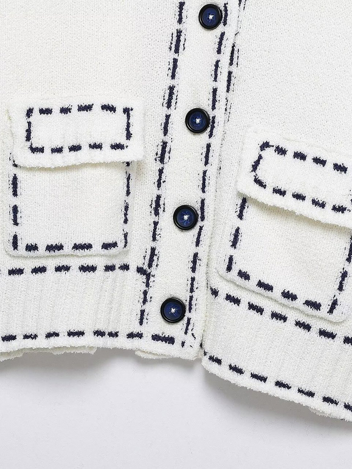 Kontrast Dikişli Kısa Kollu Kırpılmış Hırka