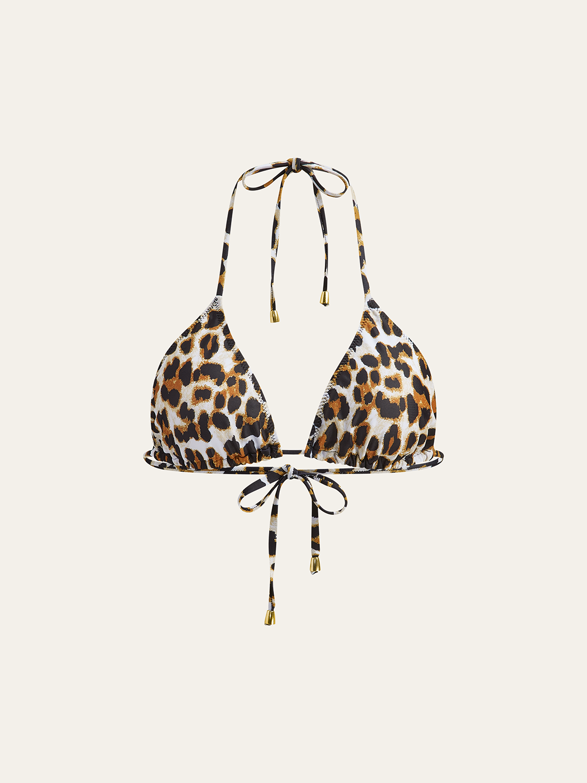 Leopar Desenli Üçgen Bikini Üstü Bağcıklı