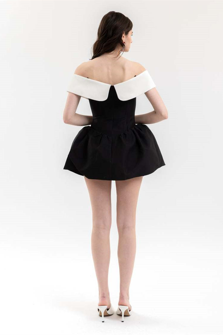 Antonia Düşük Omuz Diamante Fiyonklu Mini Elbise