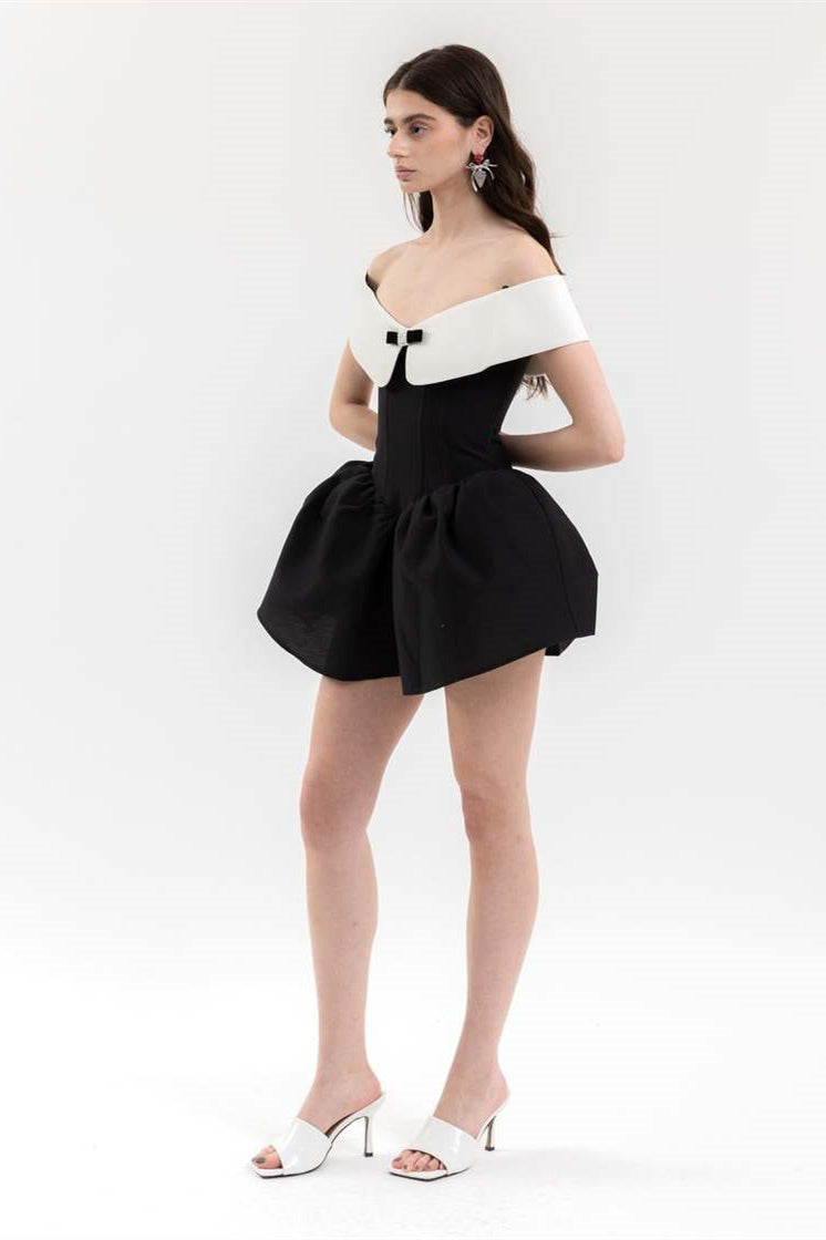 Antonia Düşük Omuz Diamante Fiyonklu Mini Elbise