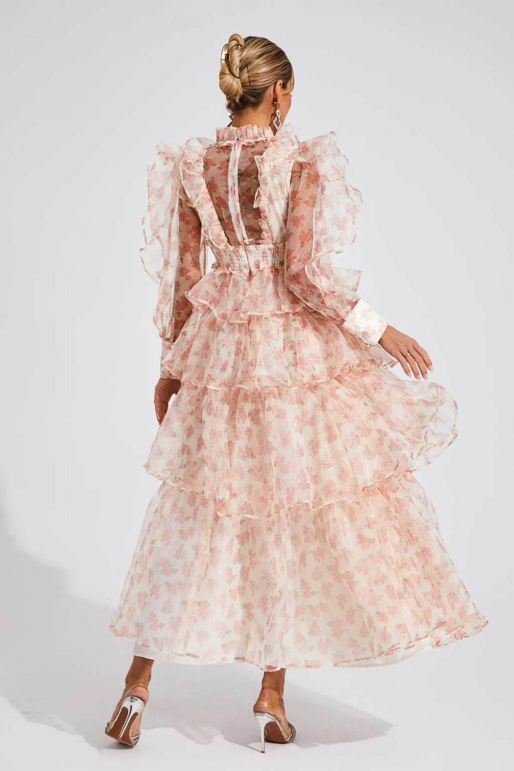 Zelda Çiçekli File Uzun Elbise