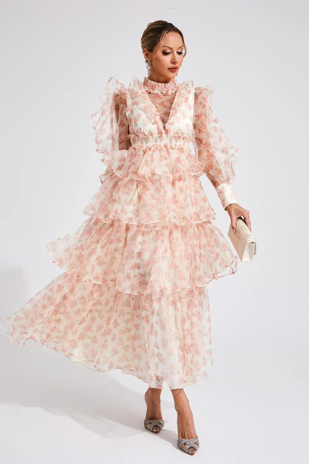 Zelda Çiçekli File Uzun Elbise