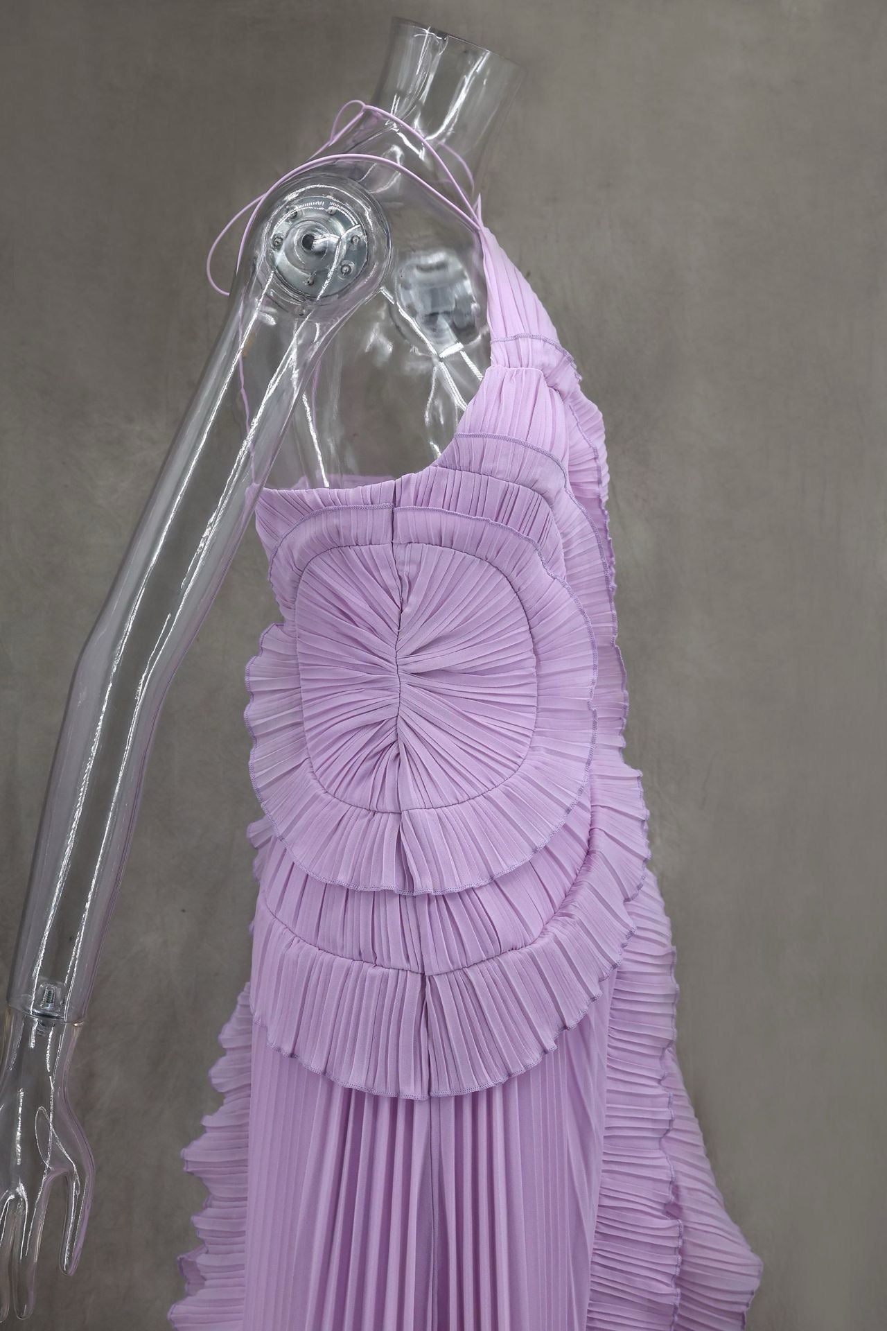 Anabella Pileli Fırfırlı Lila Midi Elbise