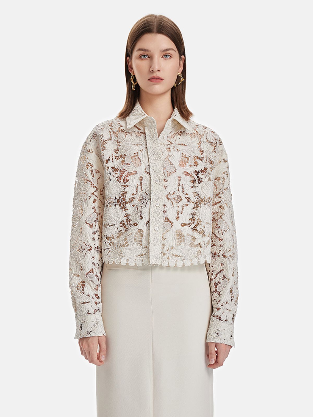 %100 Pamuk Kısa Kesim Dantel Bluz