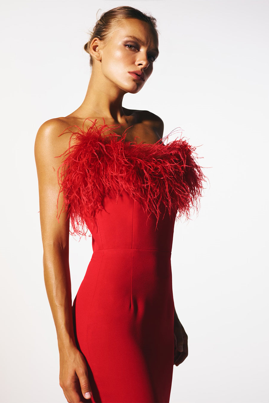 Veronica Tüy Detaylı Straplez Maxi Elbise