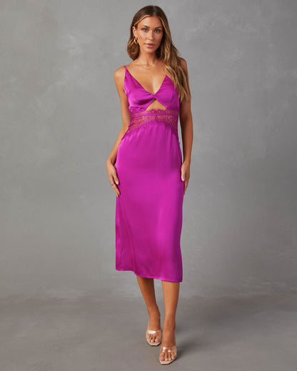 Modern Day Love Saten Dantelli Midi Elbise