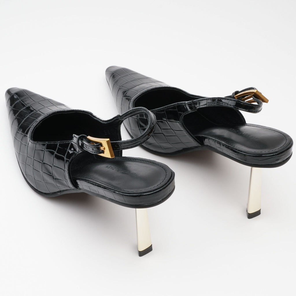 Béatrice Siyah Deri Topuklu Ayakkabılar