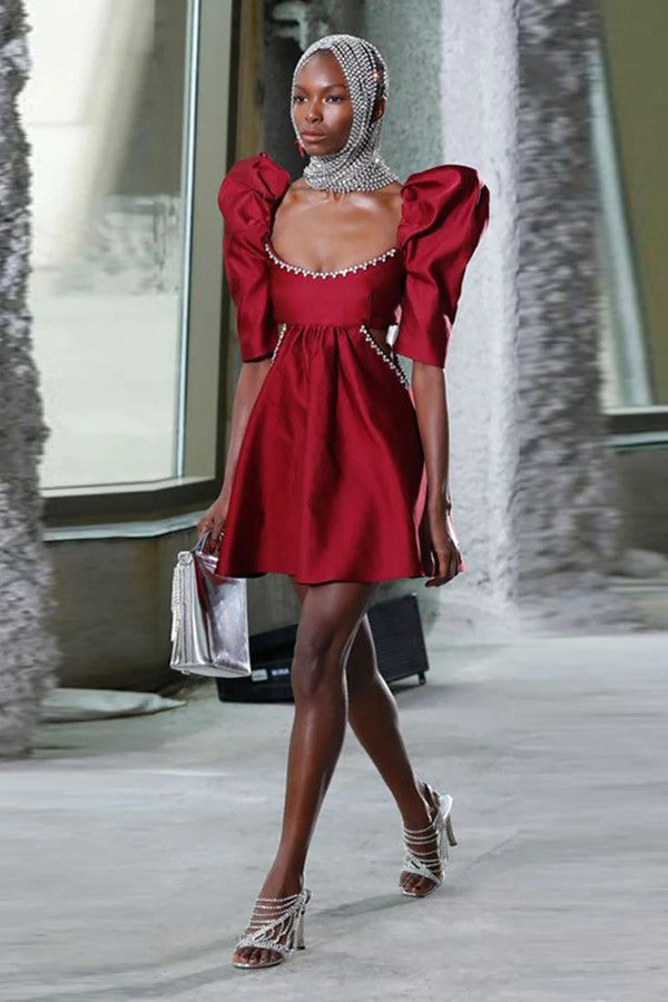 Cathy Puf Kol Kesim Mini Elbise