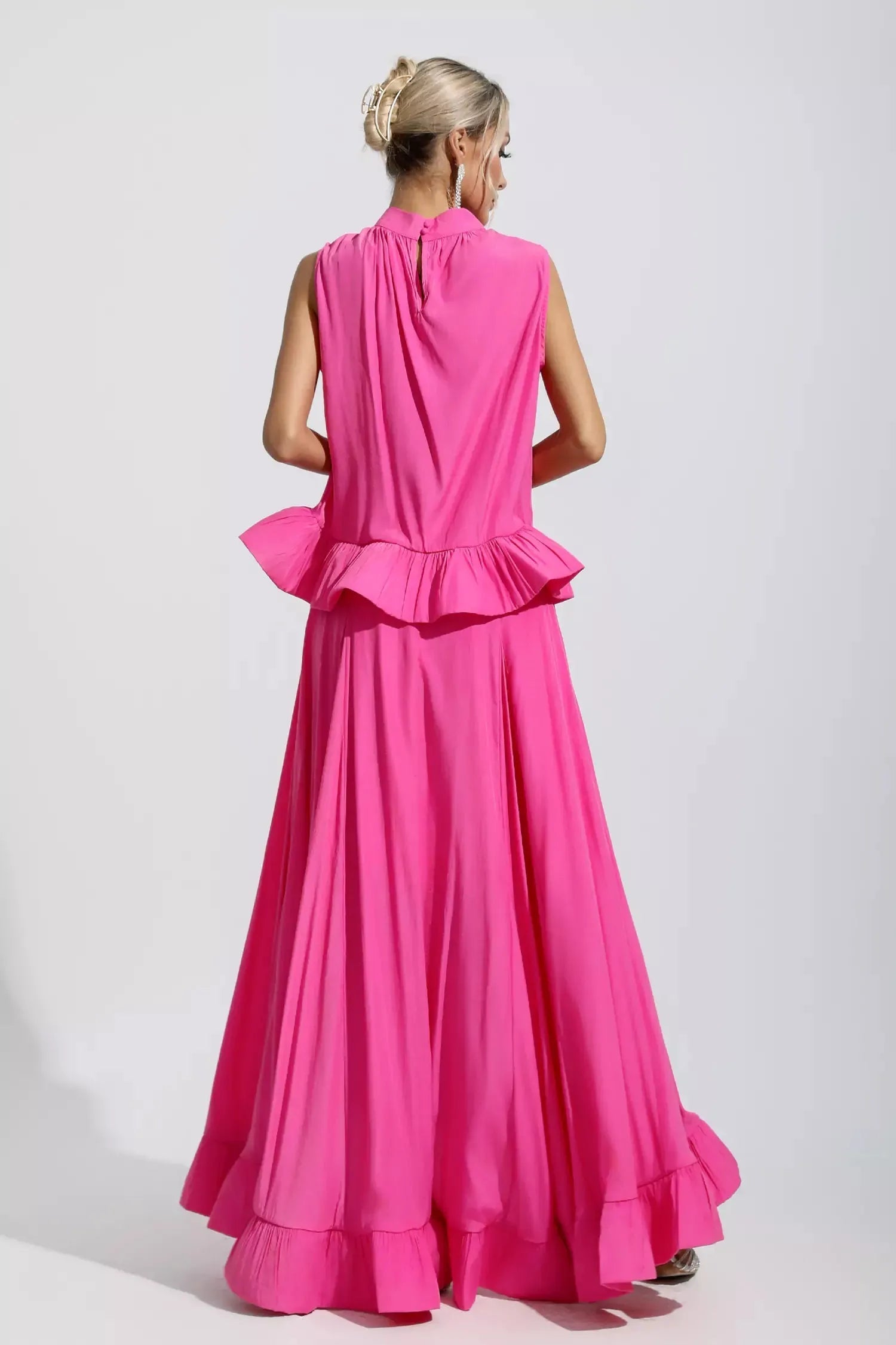 Fransız Pembe Kolsuz İki Parça Takım