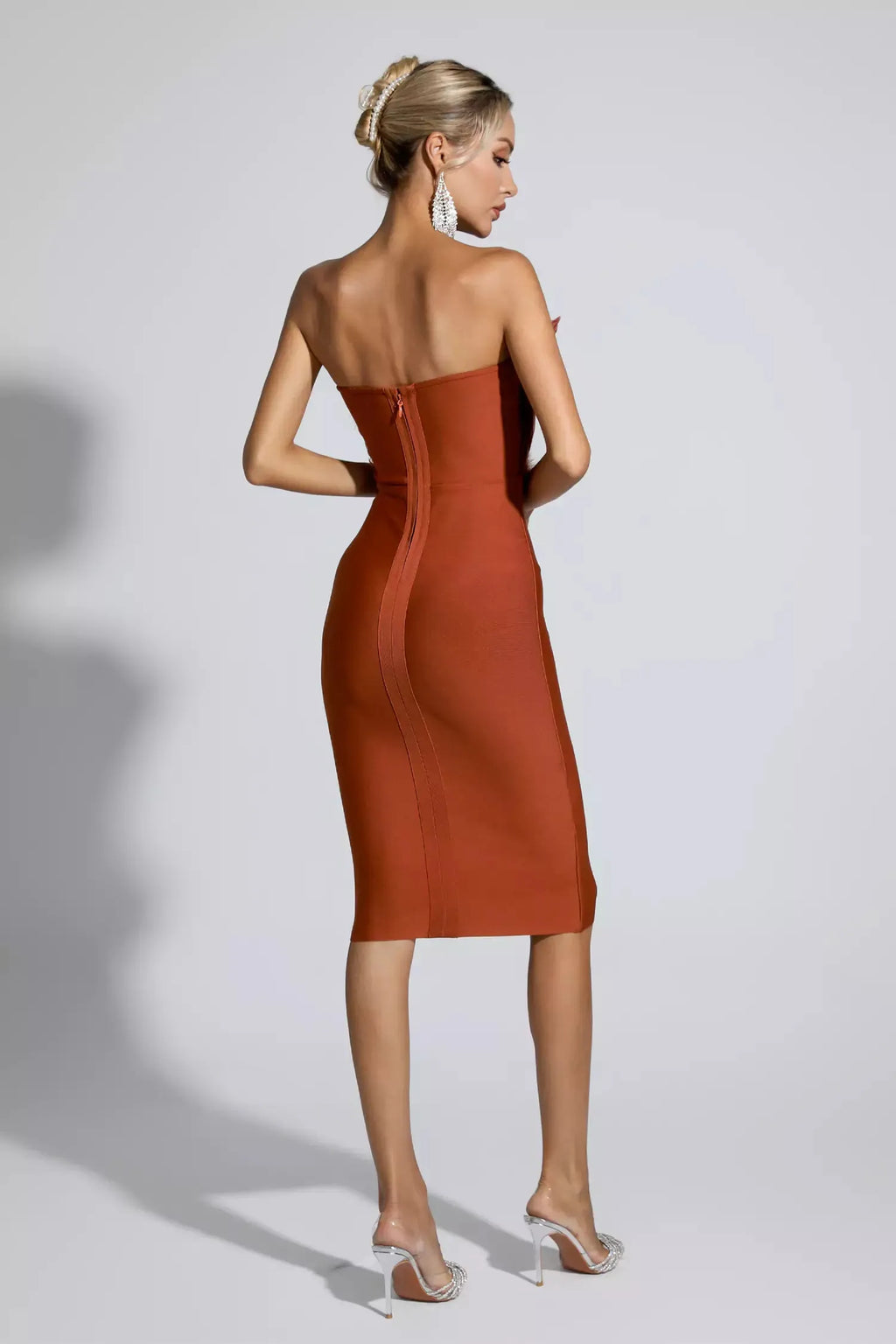 Elianna Koyu Kahve Tüy Midi Elbise