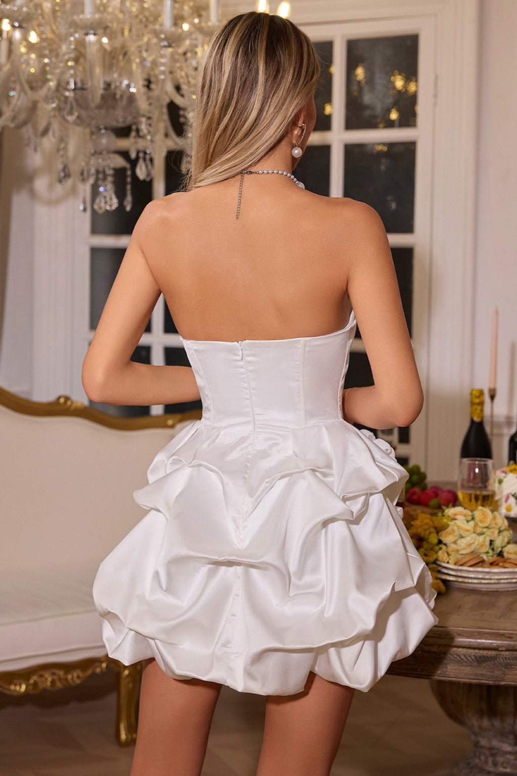 Erika Straplez Çiçek Saten Mini Elbise