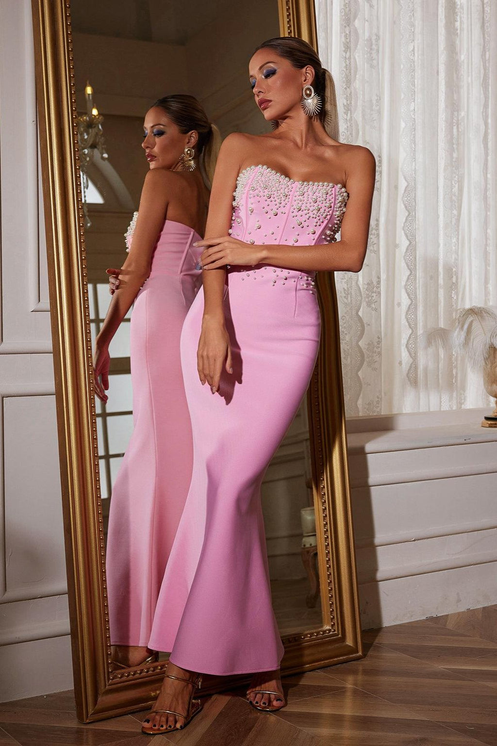 Everett Straplez İncili Bandaj Maxi Elbise