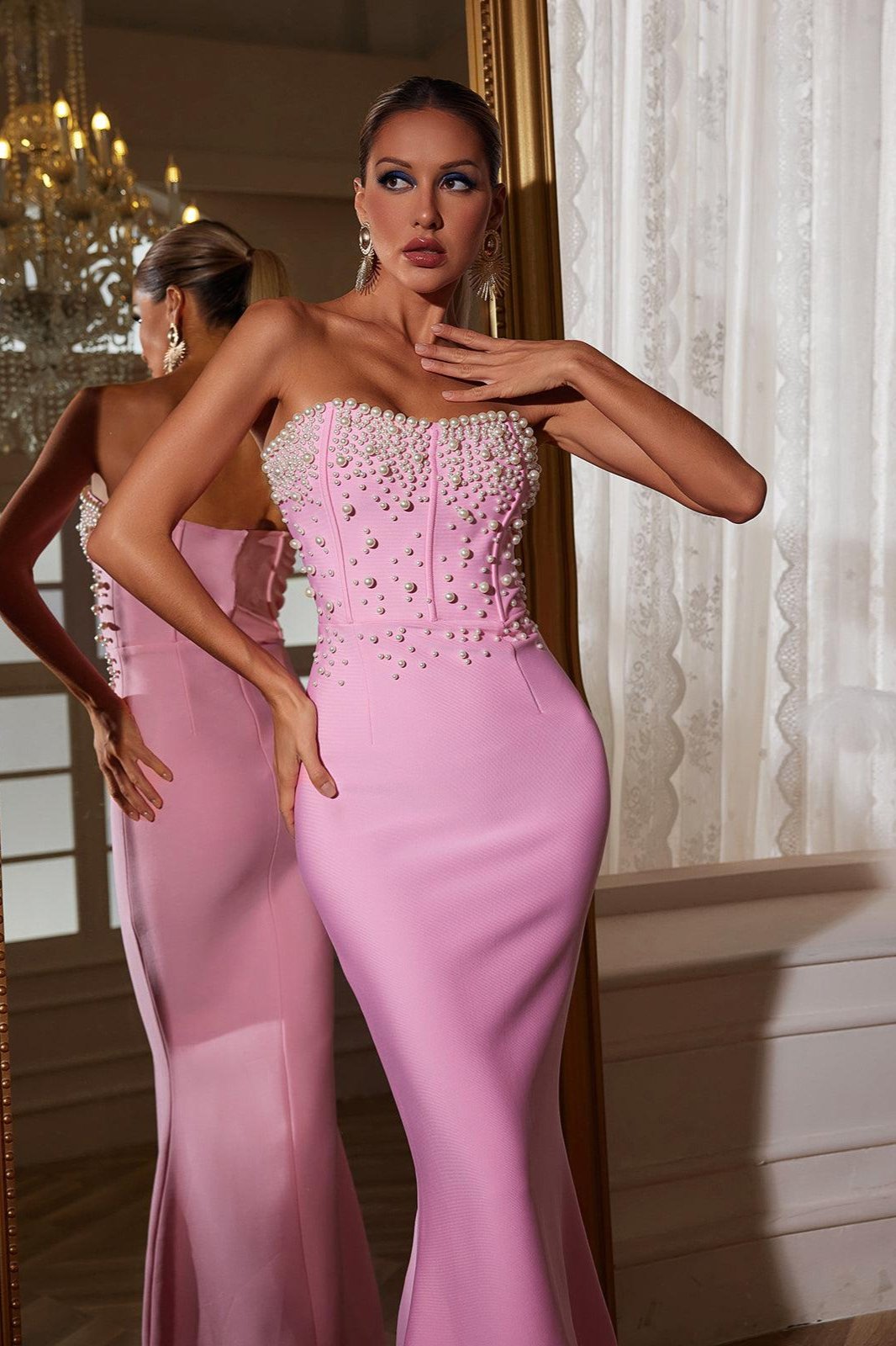 Everett Straplez İncili Bandaj Maxi Elbise