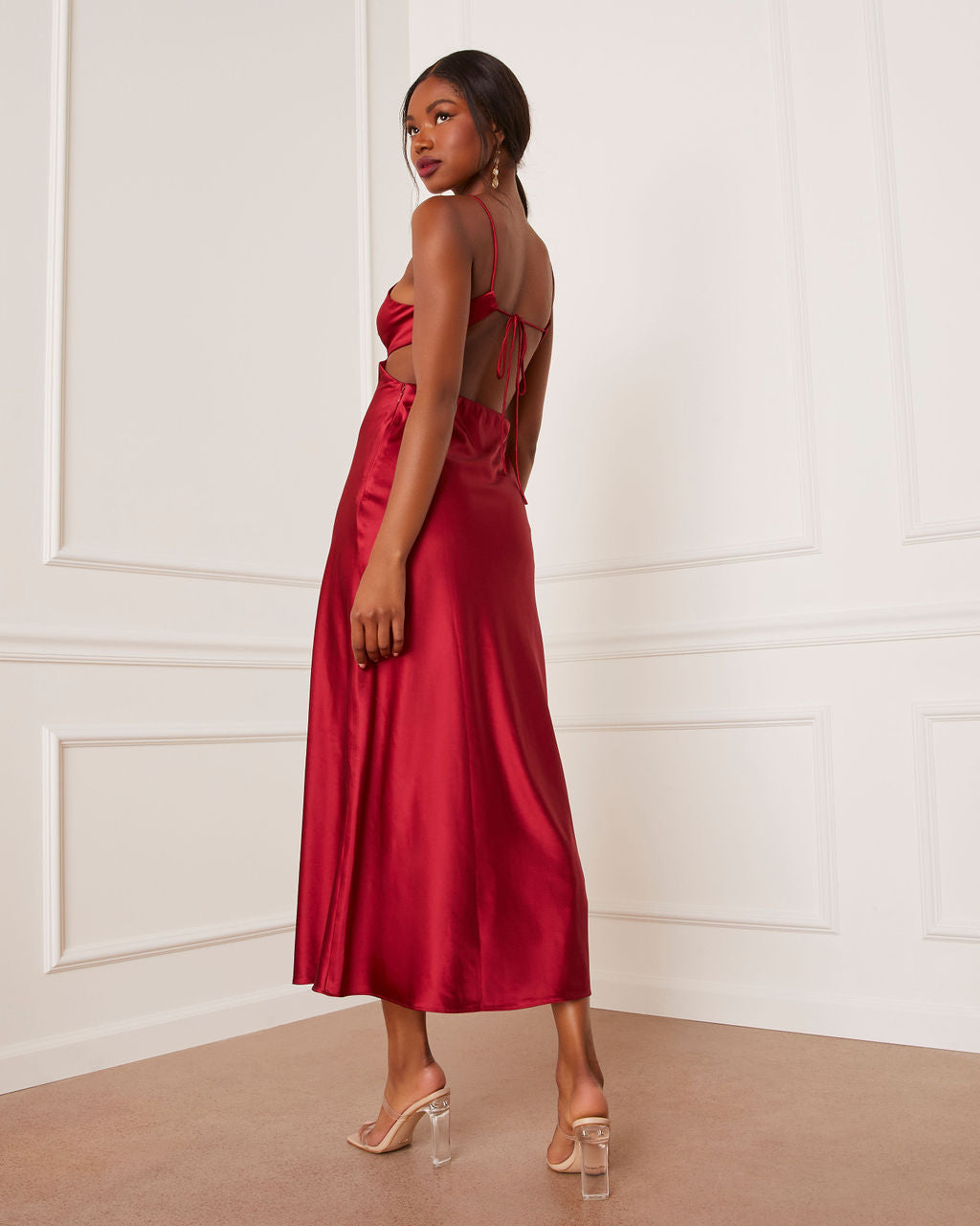 Renelle Saten Kesimli Midi Elbise